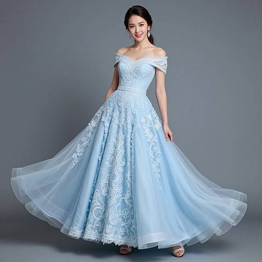 Elegant Woman in Blue Princess Gown
