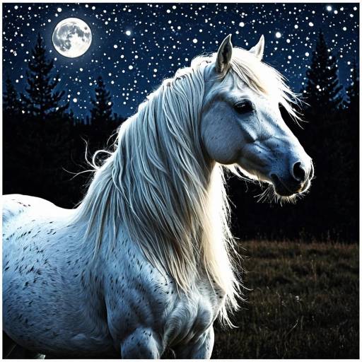 White Horse Under Starry Night Moon