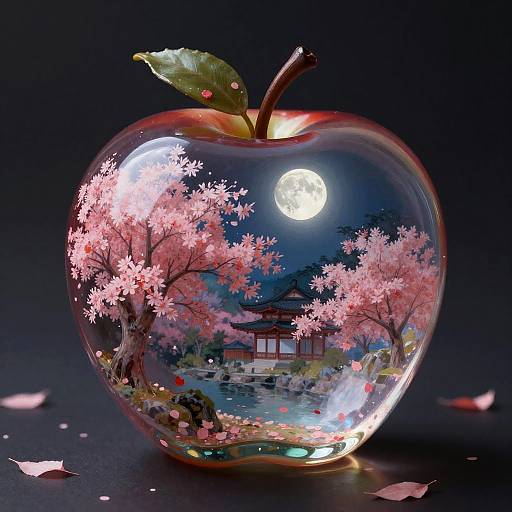 Glass Apple with Japanese Landscape