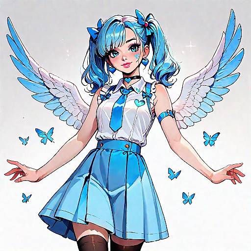 Anime Girl with Blue Twintails and Wings