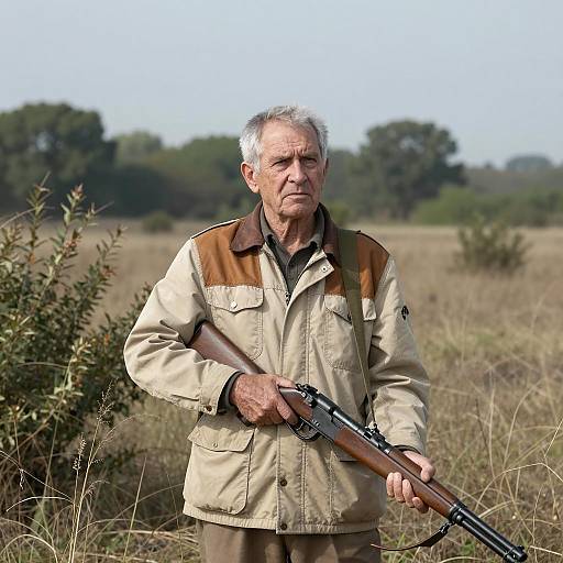 Focused Elderly Man in Grassy Field