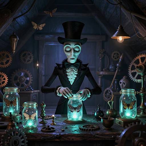 Whimsical Tim Burton Style Magician