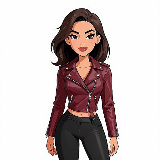 Smiling Woman in Edgy Burgundy Jacket