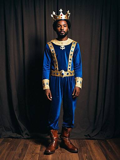 Man in Royal Blue King Costume with Crown