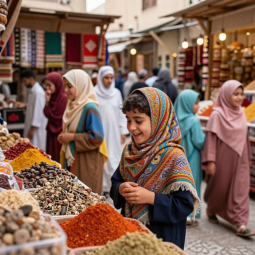 Muslim Child Playing in Vibrant Medina