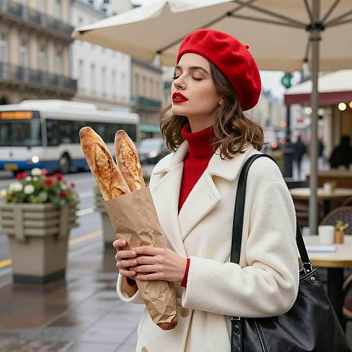 Chic Lady With Baguettes in City
