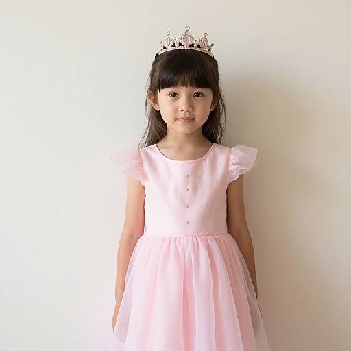 Young Girl in Pink Dress and Crown