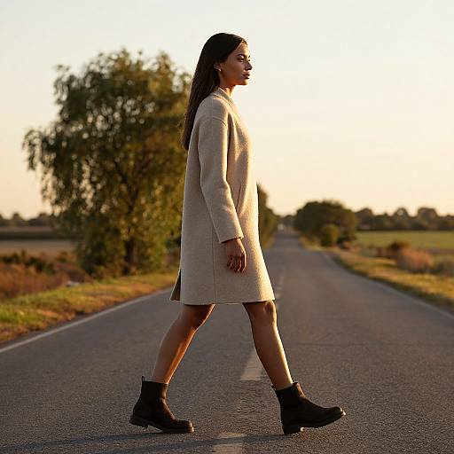 Elegant Woman Walking at Sunset