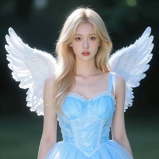 Blonde Girl in Blue Dress with Wings