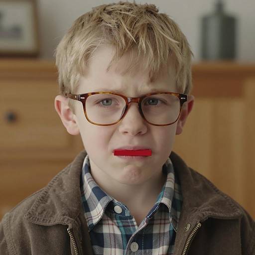 Young Boy with Glasses and Tension