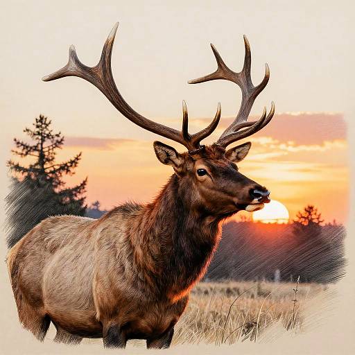 Realistic Elk at Sunset
