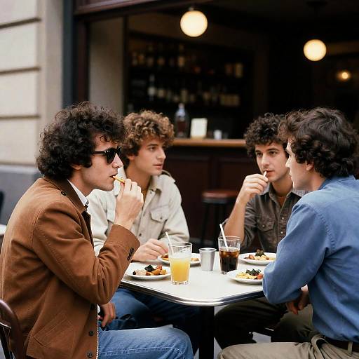 1980s Outdoor Café Scene with Friends