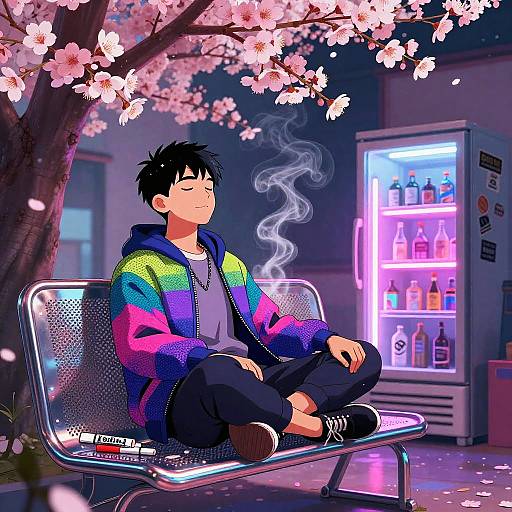 Vaporwave Samurai Meditating in Neon
