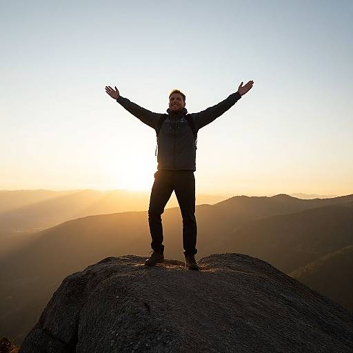 Triumphant Hiker at Sunrise Peak