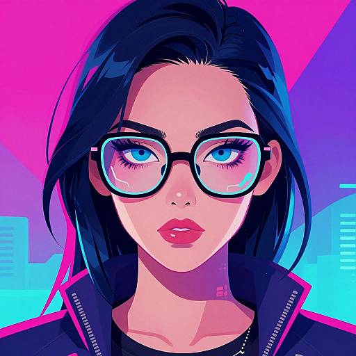 Cyberpunk Young Woman Neon Illustration