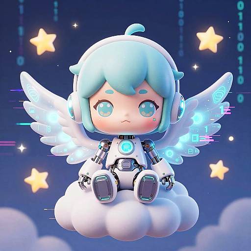 Chibi Android with Glowing Wings