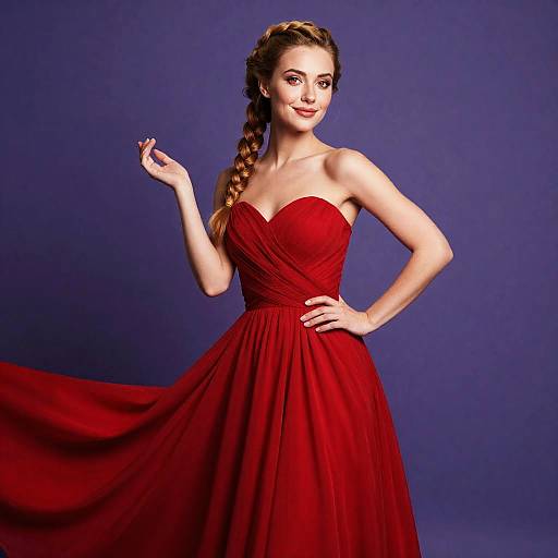 Elegant Petite Honey-Blonde in Red Dress