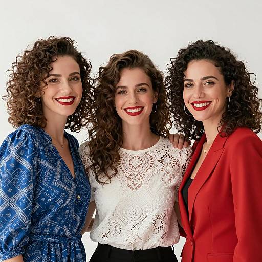 Three Stylish Women Smiling Together