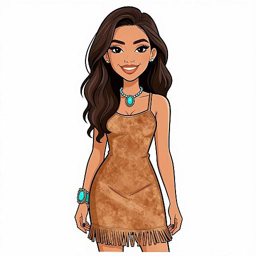 Smiling Woman in Bohemian Suede Dress