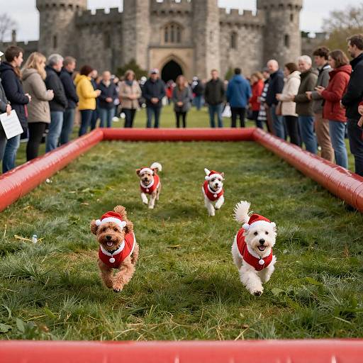 Festive Dog Dash in Sunny Event Field