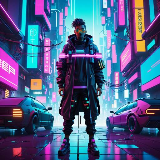 Cyberpunk Wanderer in Neon City Cyberpunk Wanderer in Neon City