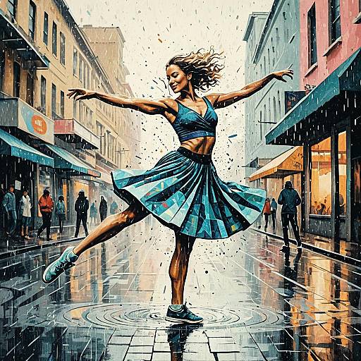 Street Dancer Twirling in Rain