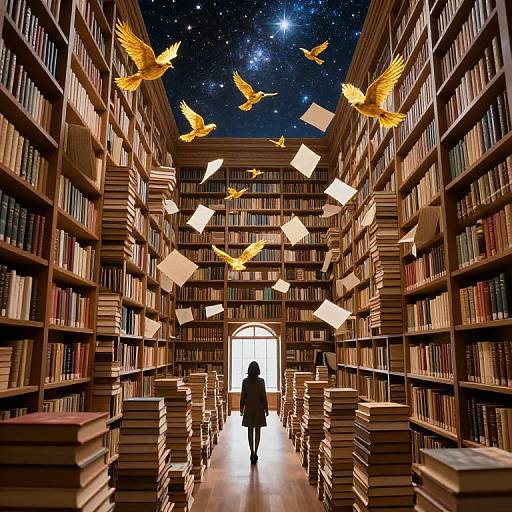 Surreal Library Beneath Starlit Sky