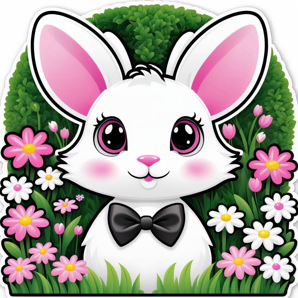 Whimsical Rabbit Sticker in Flower Garden