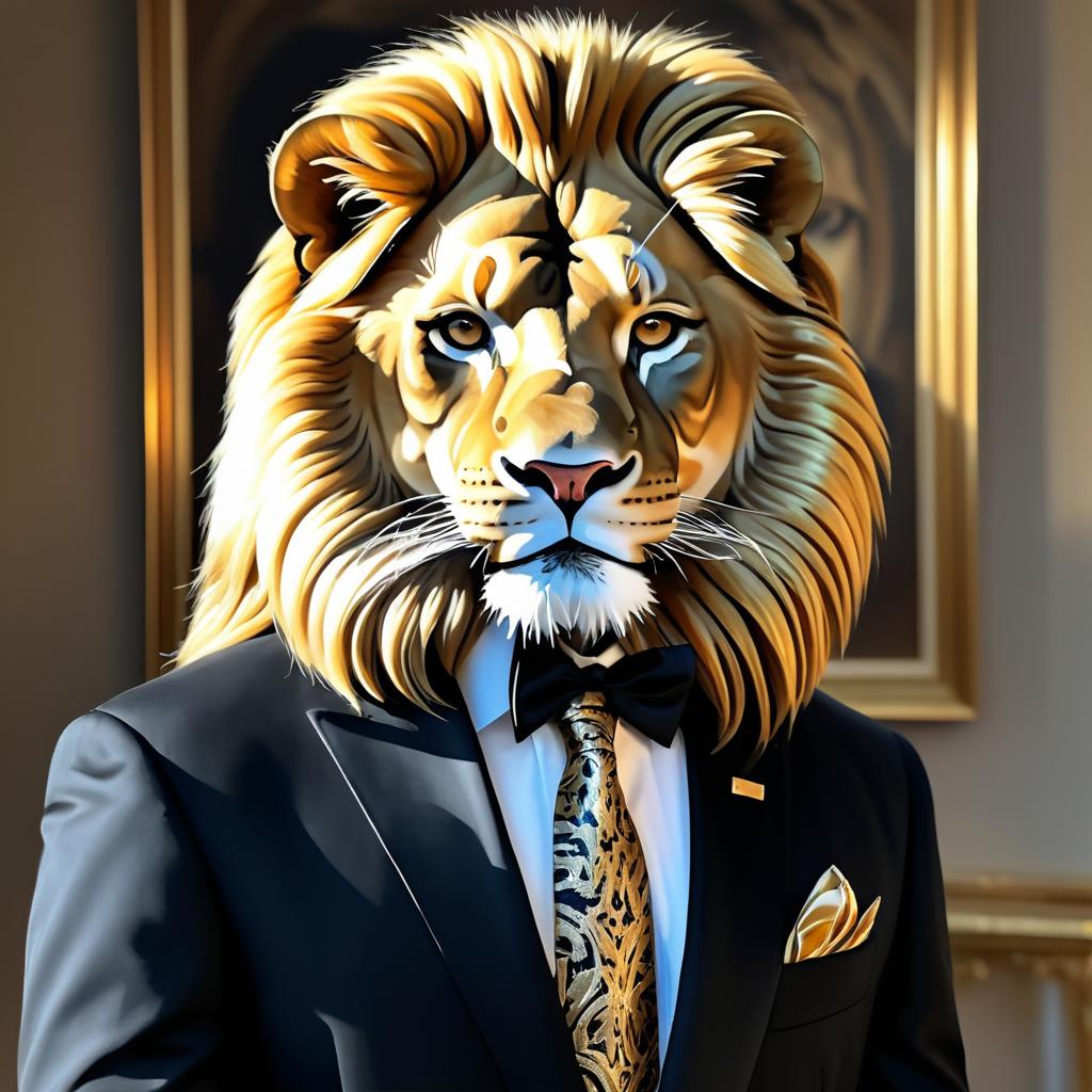 Sophisticated Lion in Elegant Tuxedo