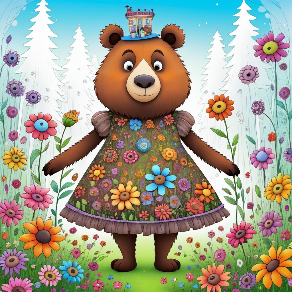 Whimsical Brown Bear in Floral Wonderland