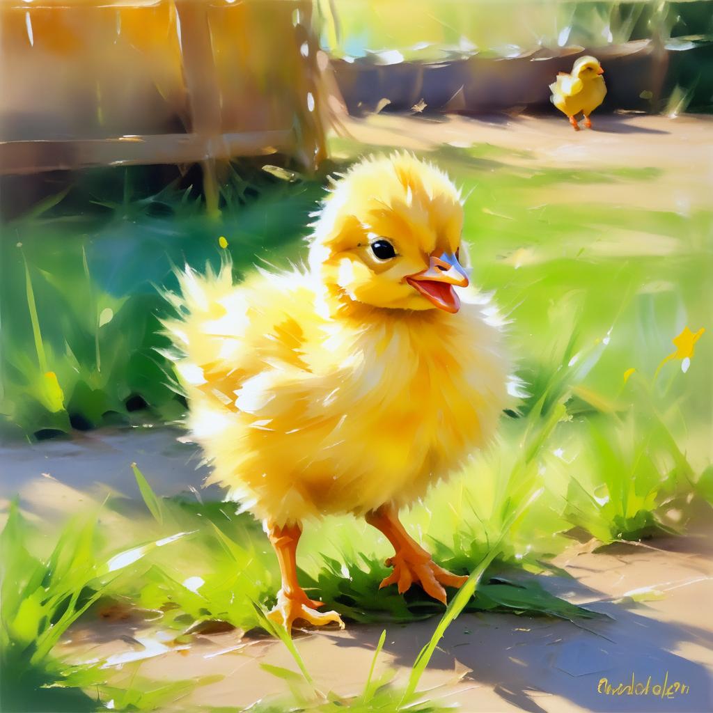 Vibrant Chick in Sunny Farmyard