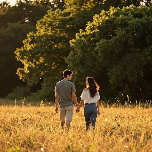 Couple Strolling Through Golden Field