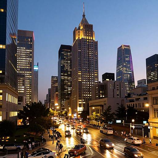 Vibrant Urban Cityscape at Dusk