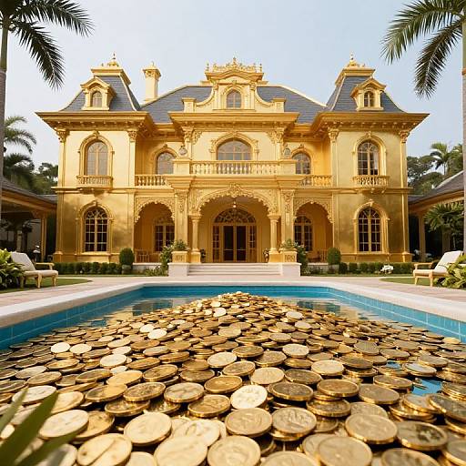 Golden Mansion with Coin-Filled Pool