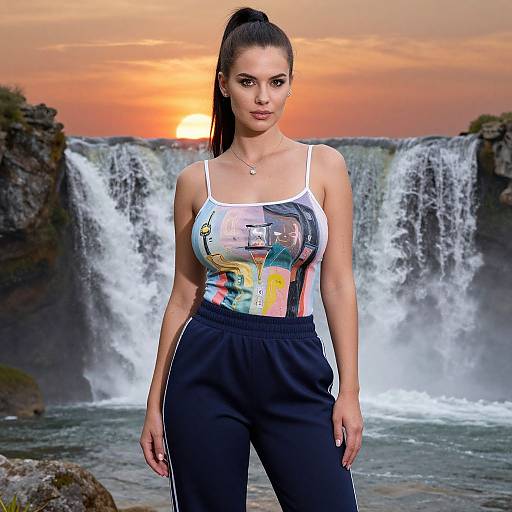 Elegant Hourglass Woman at Waterfall