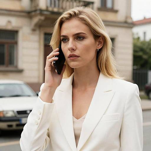 Blonde Woman in Blazer with Cellphone
