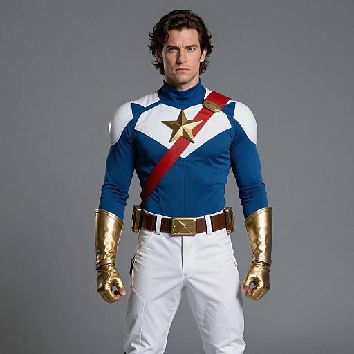 Male Superhero in Blue and White Costume