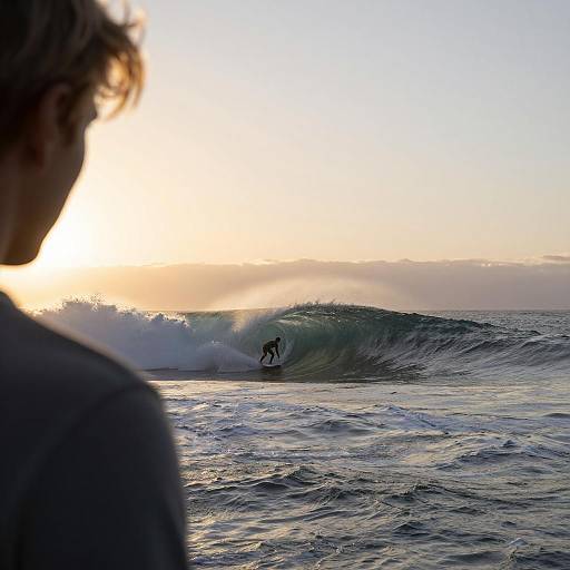 Surfer Riding a Wave at Sunrise