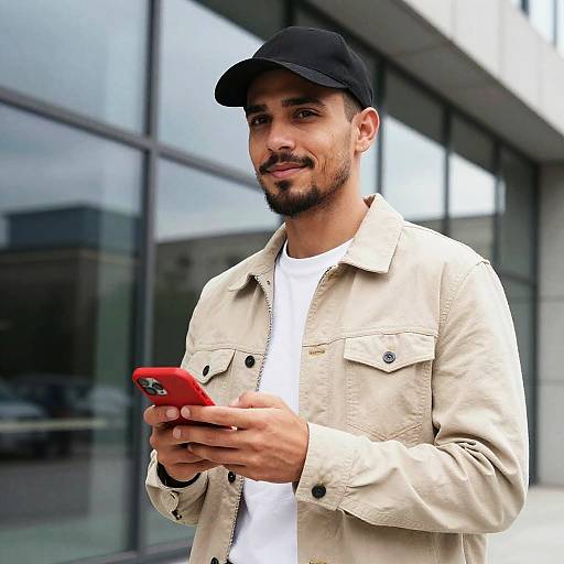 Young Man Holding Red Phone