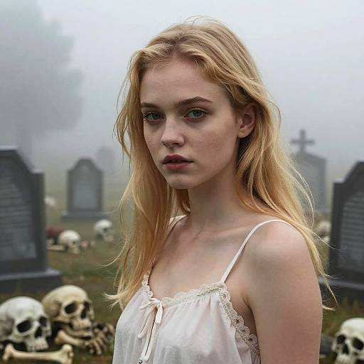 Ethereal Nightgown Model in Graveyard