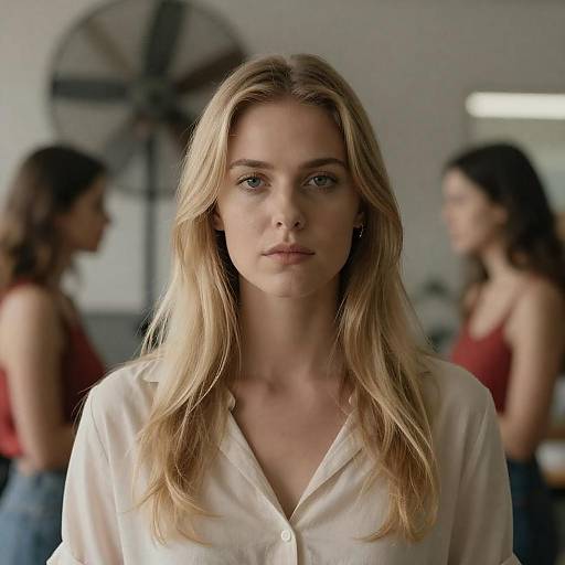 Serious Blonde Woman in Industrial Setting