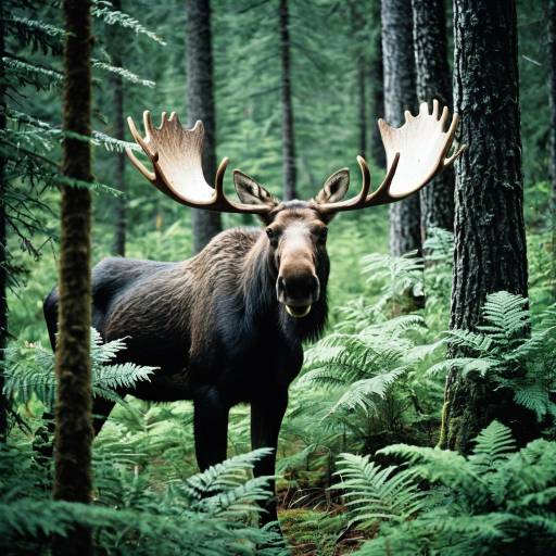 Moose Peeking in Dense Forest Moose Peeking in Dense Forest