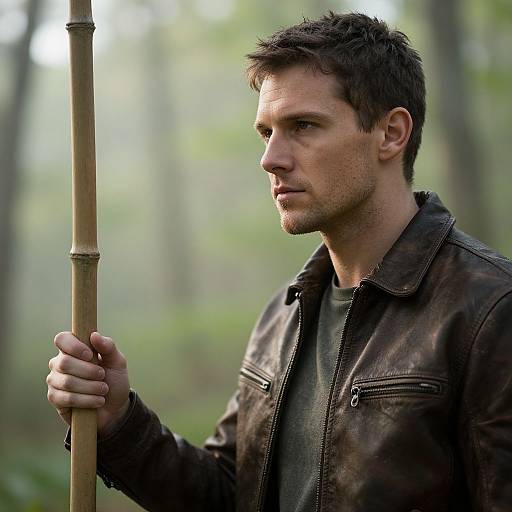 Wiry Man in Forest Clearing