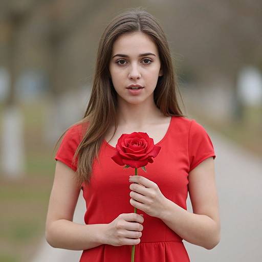 Realistic Girl in Red Dress Outdoors