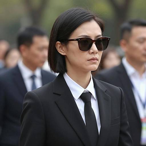 Serious Woman in Suit with Sunglasses