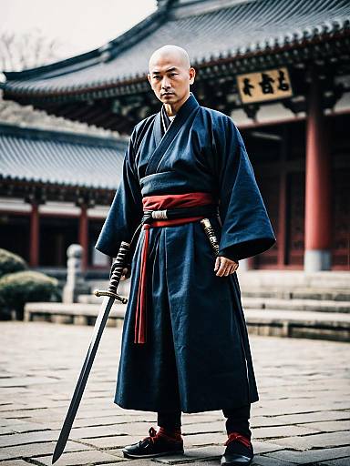 Elderly Samurai Outdoors with Sword