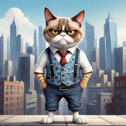 Whimsical Grumpy Cat in Urban Setting