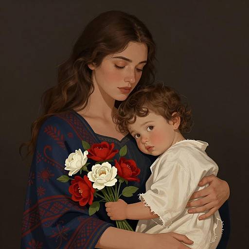 Calm Mother and Curious Child Illustration