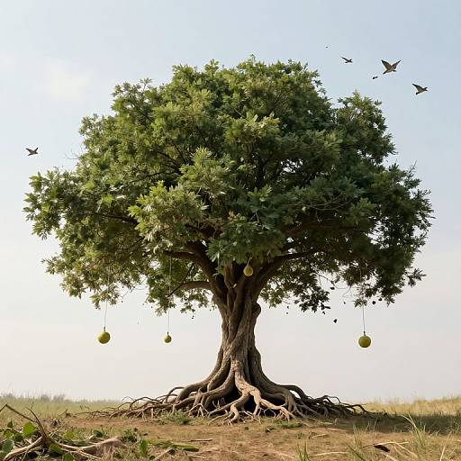 Upside-Down Ancient Tree with Floating Fruit