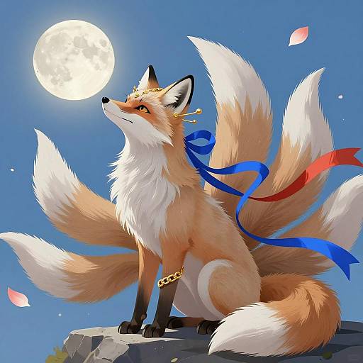 Majestic Nine-Tailed Fox Under Moonlight